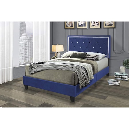 Kd Monica Velvet Upholstered King Size Platform Bed Blue KD3357668